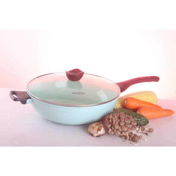 32cm Die Cast Aluminium Wok with Non-stick Ceramic Marble Coating